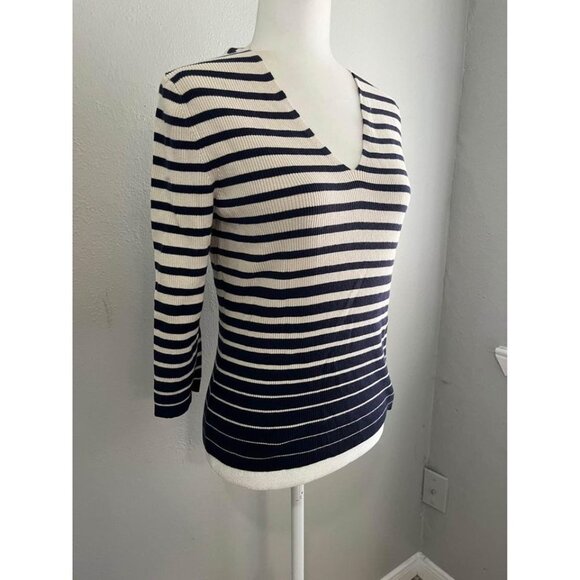 Eddie Bauer Ribbed Striped 3/4 Sleeve Sweater Blouse Size Large - Picture 3 of 8